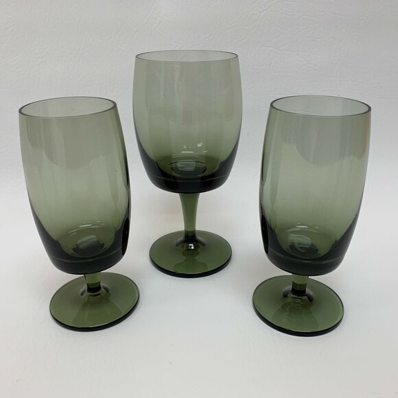 Vintage Smoke Gray Glass Glasses Footed Stem Lot of 3 - Picture 1 of 5